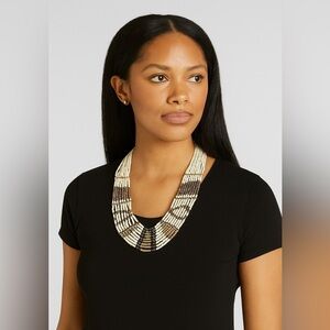 Brown Gold & White Tribal Statement Necklace